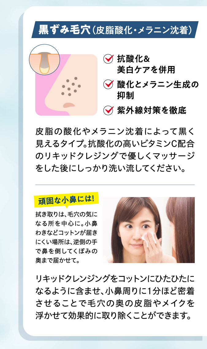 黒ずみ毛穴（皮脂酸化・メラニン沈着）