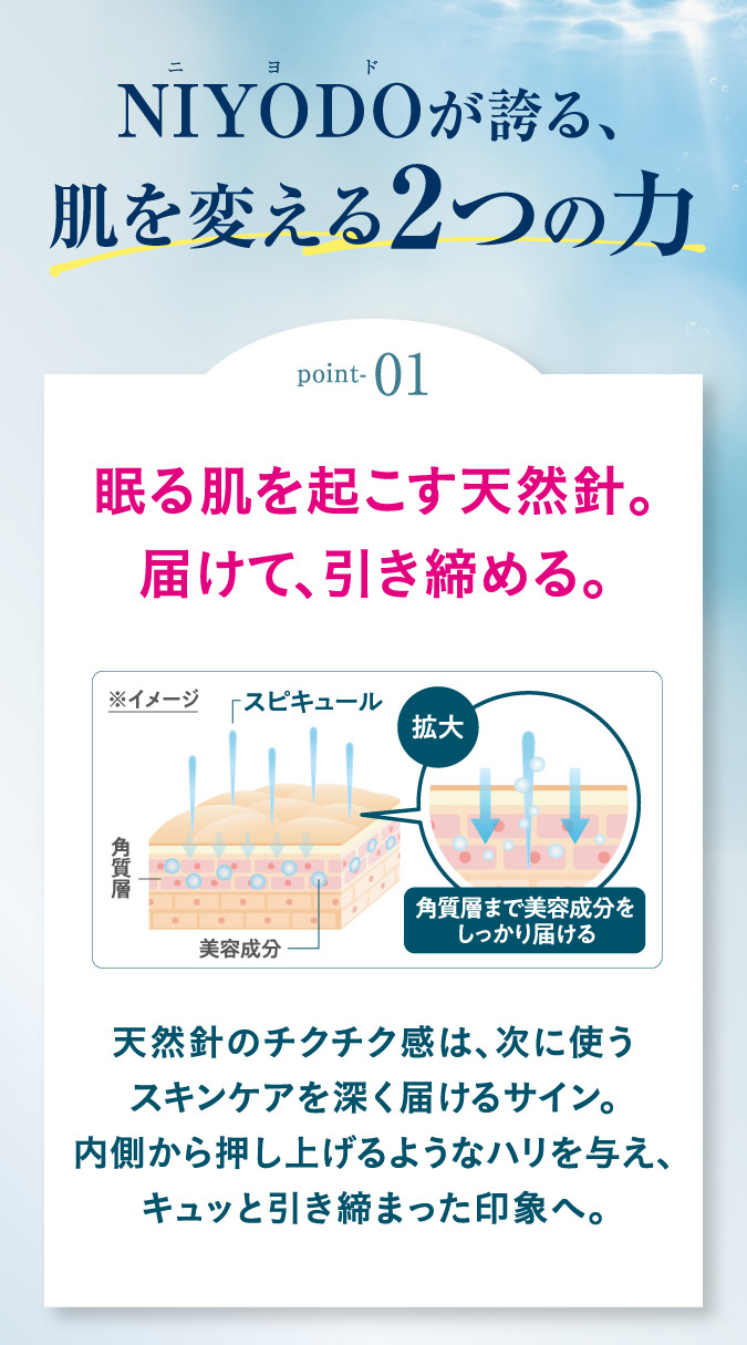NIYODOが誇る、肌を変える2つの力。