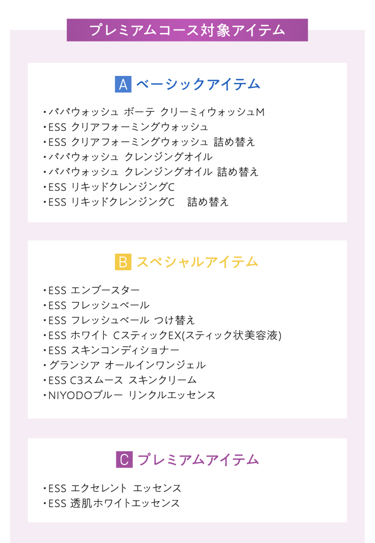 プレミアムコース対象アイテム