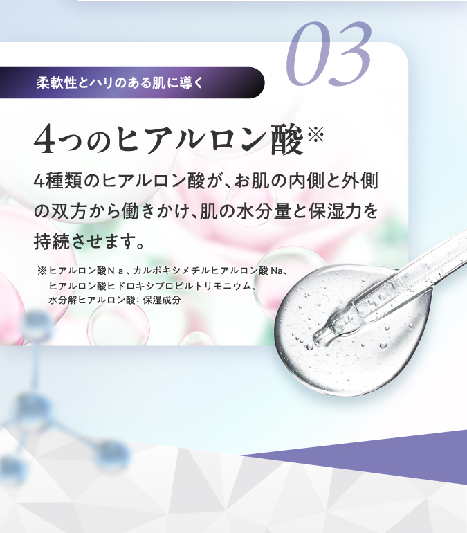 03 柔軟性とハリのある肌に導く 4つのヒアルロン酸