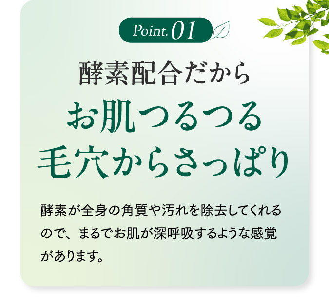 Point01.酵素配合だからお肌つるつる毛穴からさっぱり