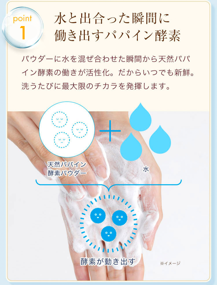 １. 水と出合った瞬間に働き出すパパイン酵素